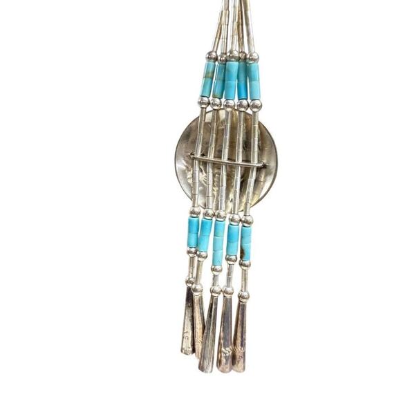 Long Sterling silver earrings Native American Sun face turquoise  silver beads - Picture 4 of 6